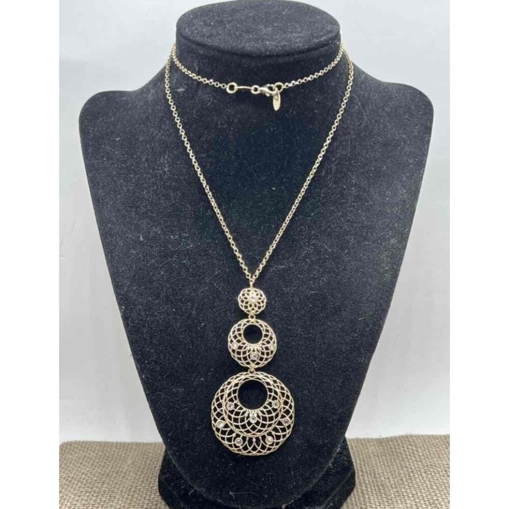 Stroili Italy Gold-Tone Sterling Silver Filigree Pendant Necklace 24" CZ